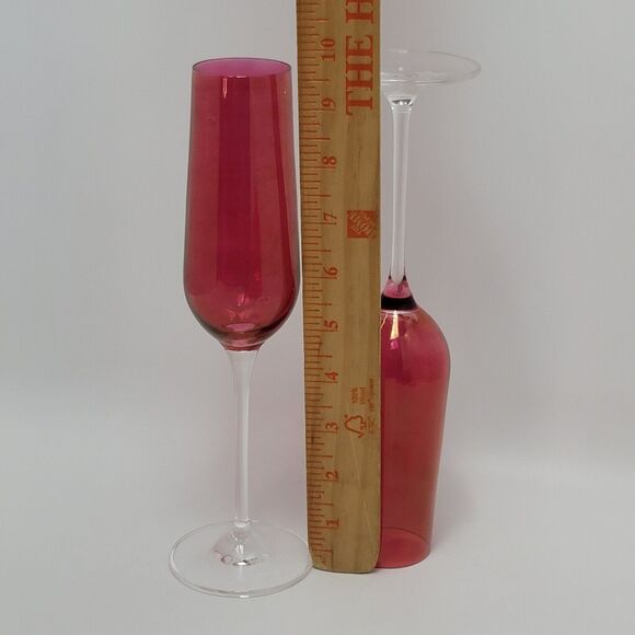 Ruby Red Luster Crystal Champagne Toasting Flutes 9 1/2 Inches - Picture 3 of 8